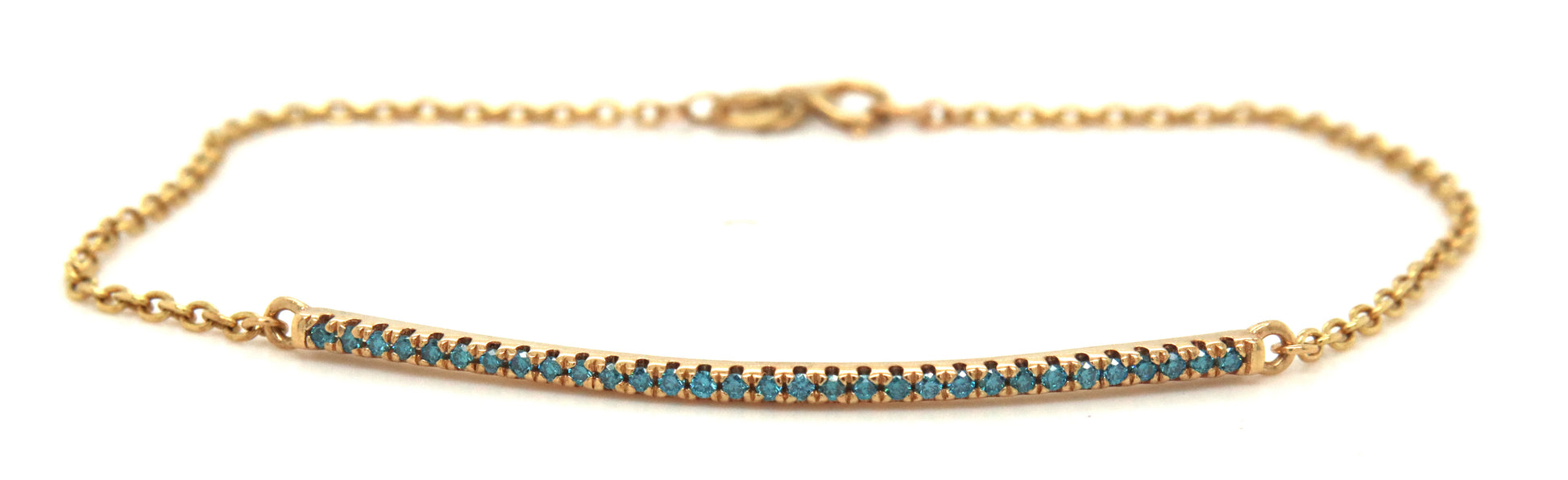 14kt Yellow gold angara Enhanced blue diamond bar bracelet