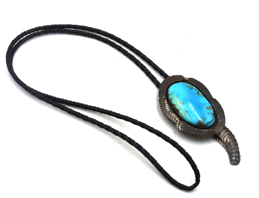 Vintage 925 sterling silver Bennett Pat. Pend signed turquoise Bolo tie