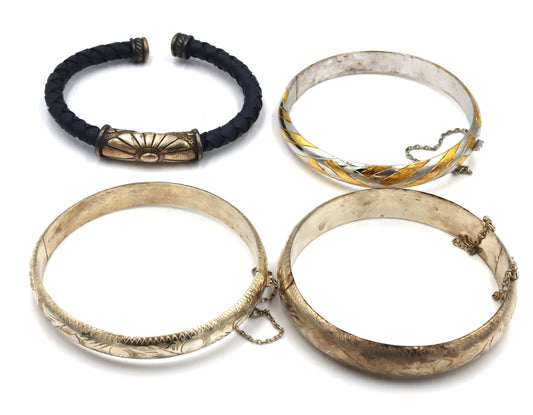 Vintage 925 sterling silver group lot of engraved bangles