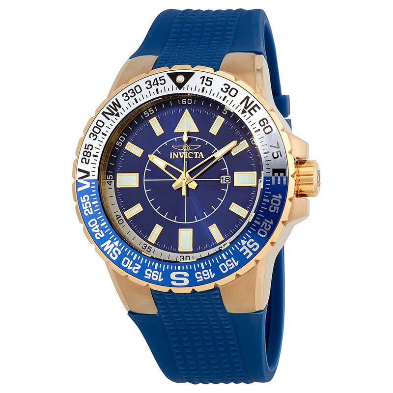 Invicta Aviator Mens Blue Dial Blue Silicone Strap Quartz Watch