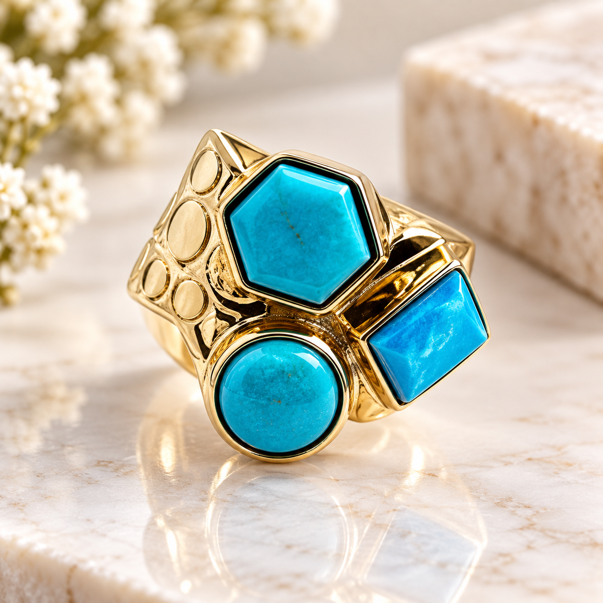 925 Sterling Silver DRT Jay King Geometric Theme Turquoise Ring