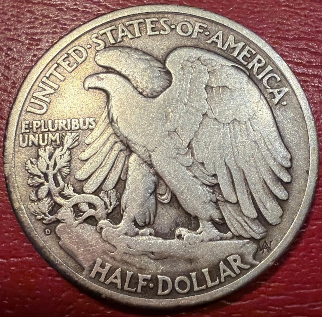1920-D Walking Liberty Half Dollar 90% Silver VF Details