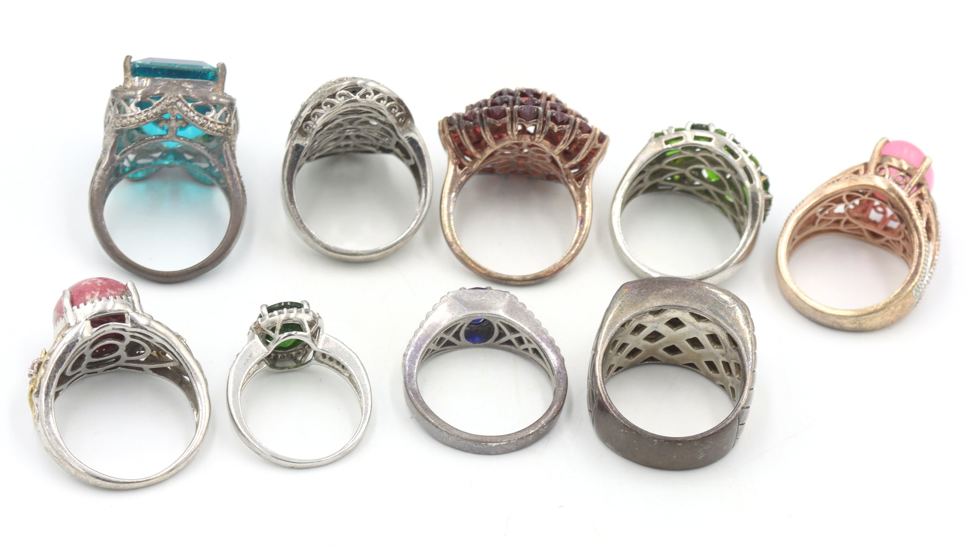 Group lot of 9 Vintage 925 sterling silver rings