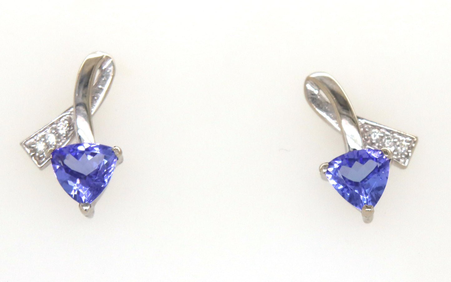 14kt White gold Trillion tanzanite and diamond stud earrings