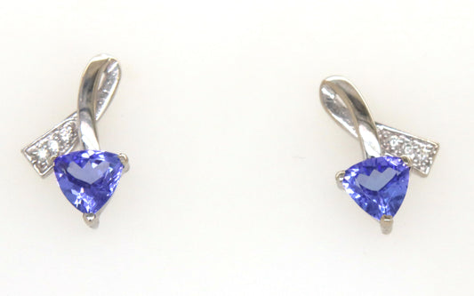 14kt White gold Trillion tanzanite and diamond stud earrings