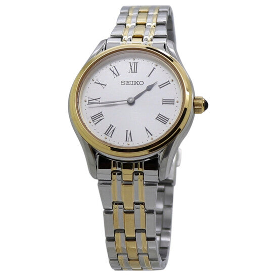 Seiko Women’s Two-Tone Stainless Steel Quartz Watch with White Dial & Roman Numerals