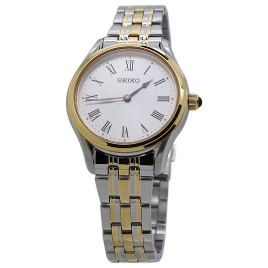 Seiko Women’s Two-Tone Stainless Steel Quartz Watch with White Dial & Roman Numerals