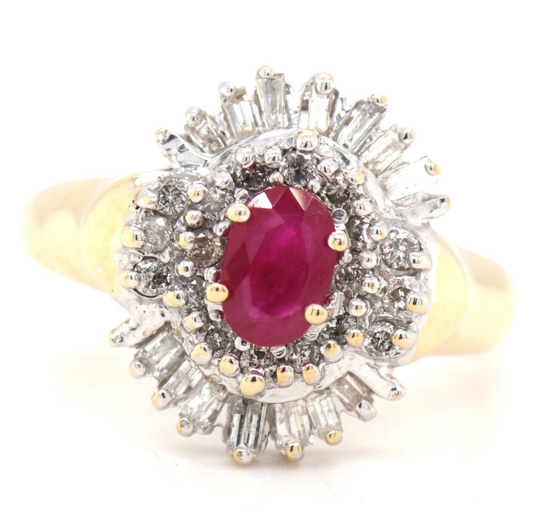 14kt Yellow gold ruby and diamond cluster ring