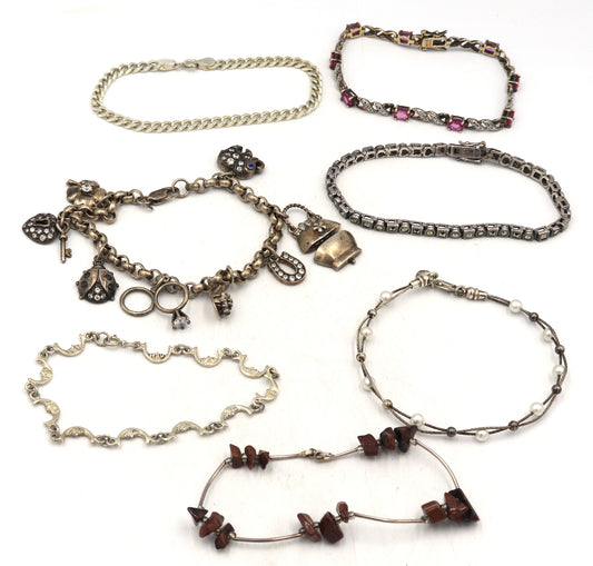 Vintage 925 sterling silver group lot of 7 bracelets