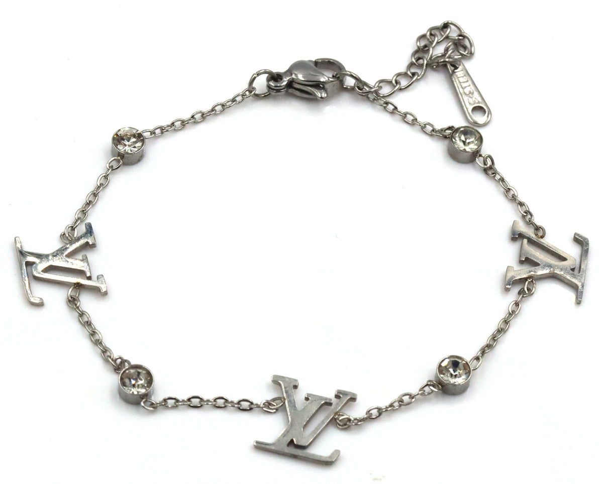 Stainless steel LV cubic zirconia adjustable bracelet