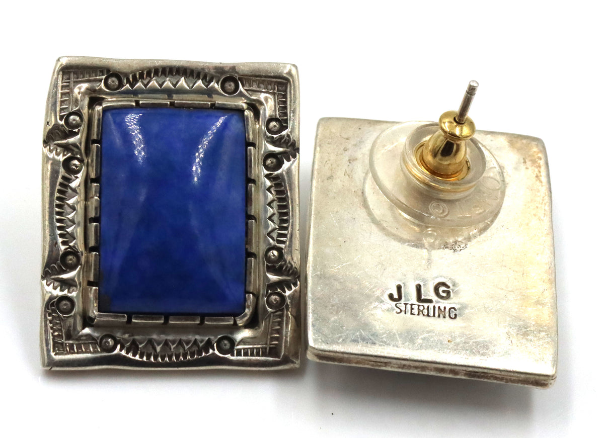 JLG Signed 925 sterling Silver Vintage Souhthwestern Style Lapis Earrings