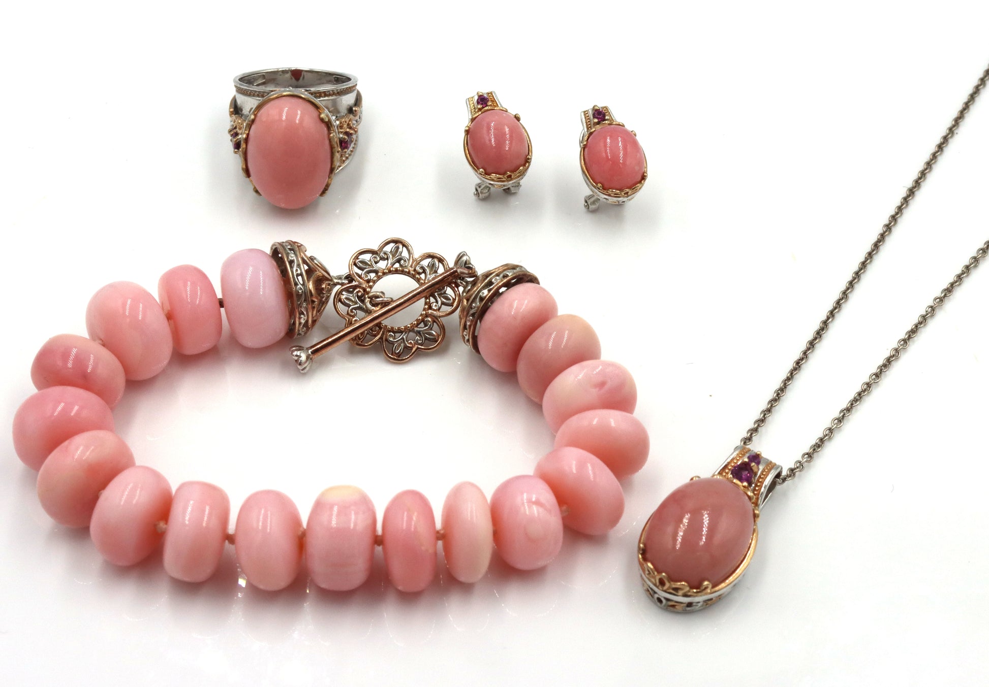 925 Sterling Silver Peruvian Puink Toumaline Set