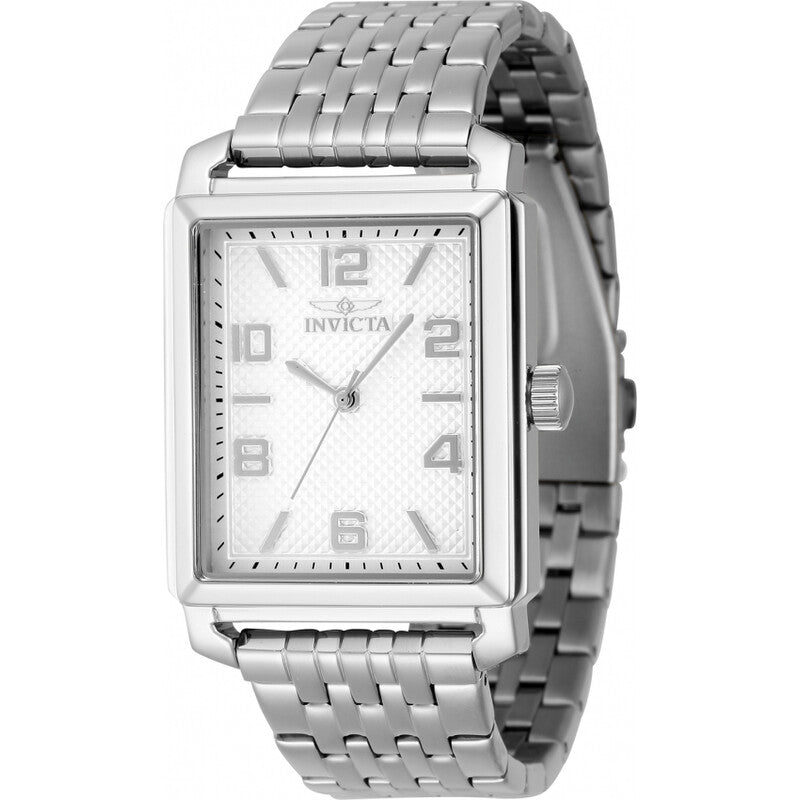 Invicta Vintage Mens Quartz Silver Dial Stainless Steel Rectangle Watch