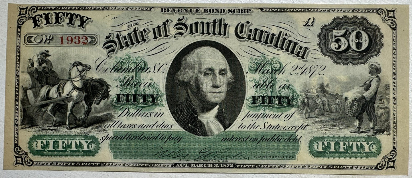 1872$50 Refunding Certificate Jefferson AU Details Scarce One Year Type
