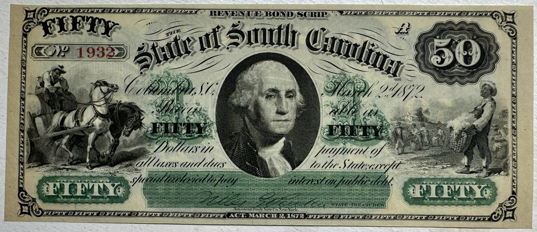 1872$50 Refunding Certificate Jefferson AU Details Scarce One Year Type