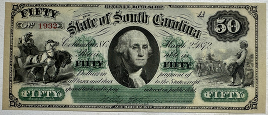1872$50 Refunding Certificate Jefferson AU Details Scarce One Year Type