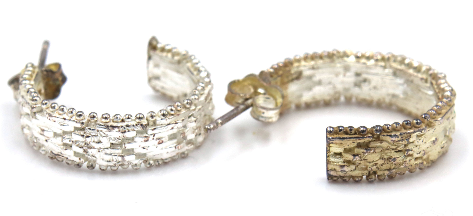 Set of 925 sterling silver textured basketweave chevron V shaped necklace and earrings