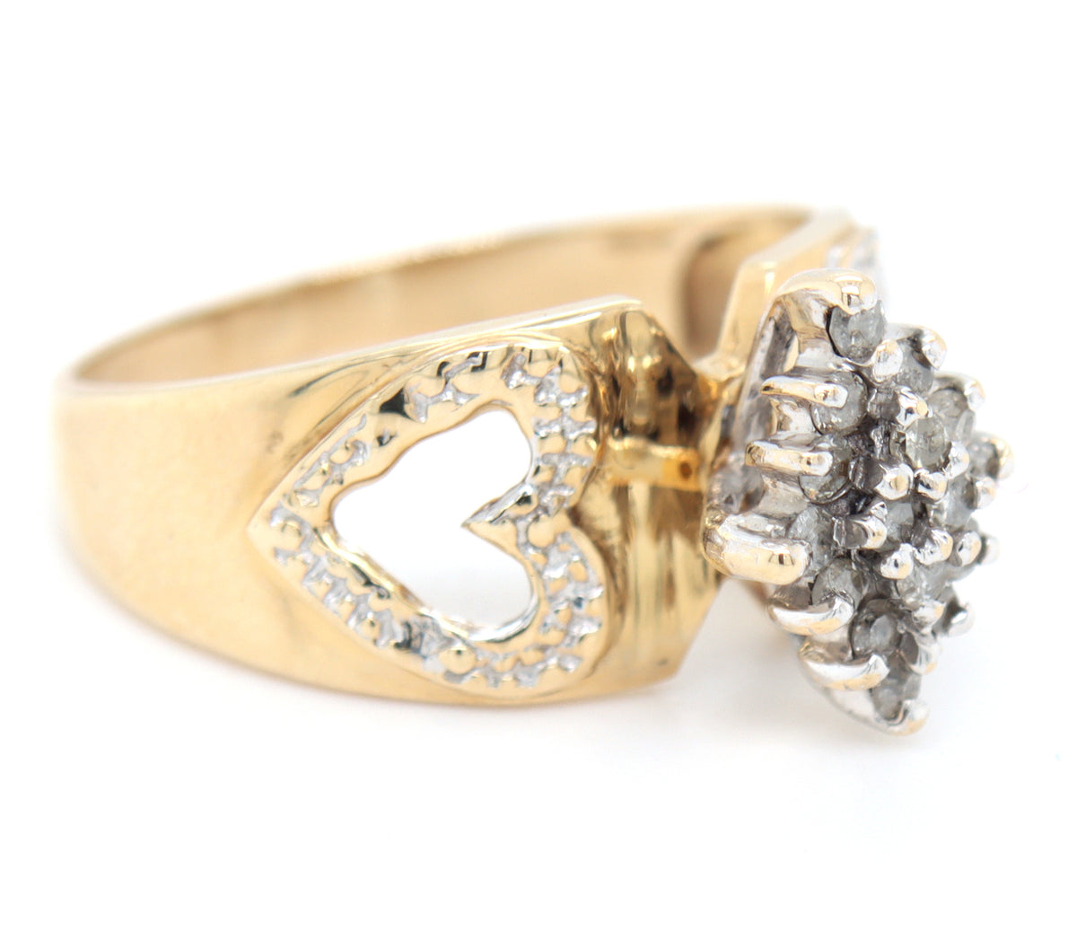 10K Yellow Gold Diamond Cluster Ring 16-Diamond Floral Design Size 7