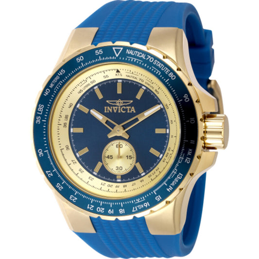 Invicta Aviator Mens Quartz Blue Dial Gold Tone Stainless Steel Blue Silicone Strap Watch