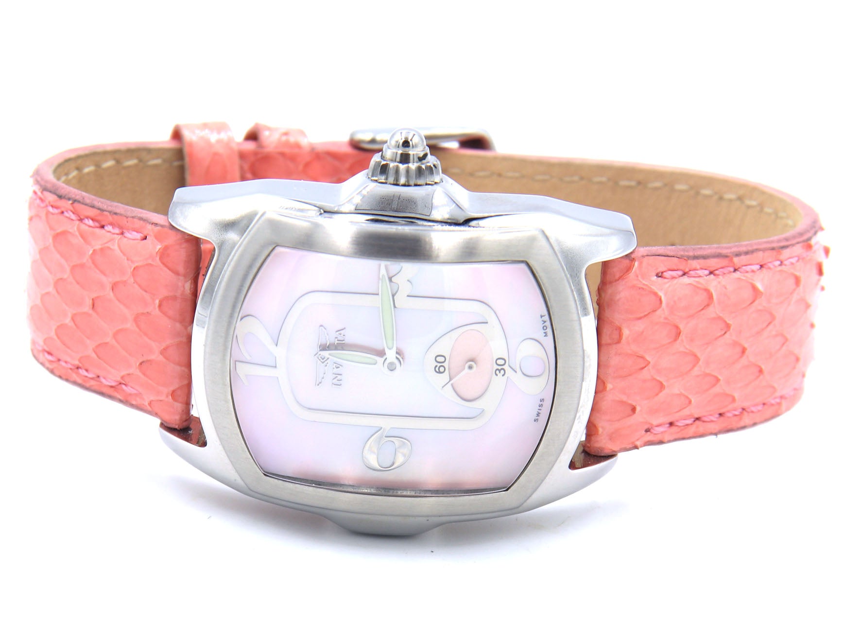 Invicta lady lupah pink dial quartz snake skin strap watch