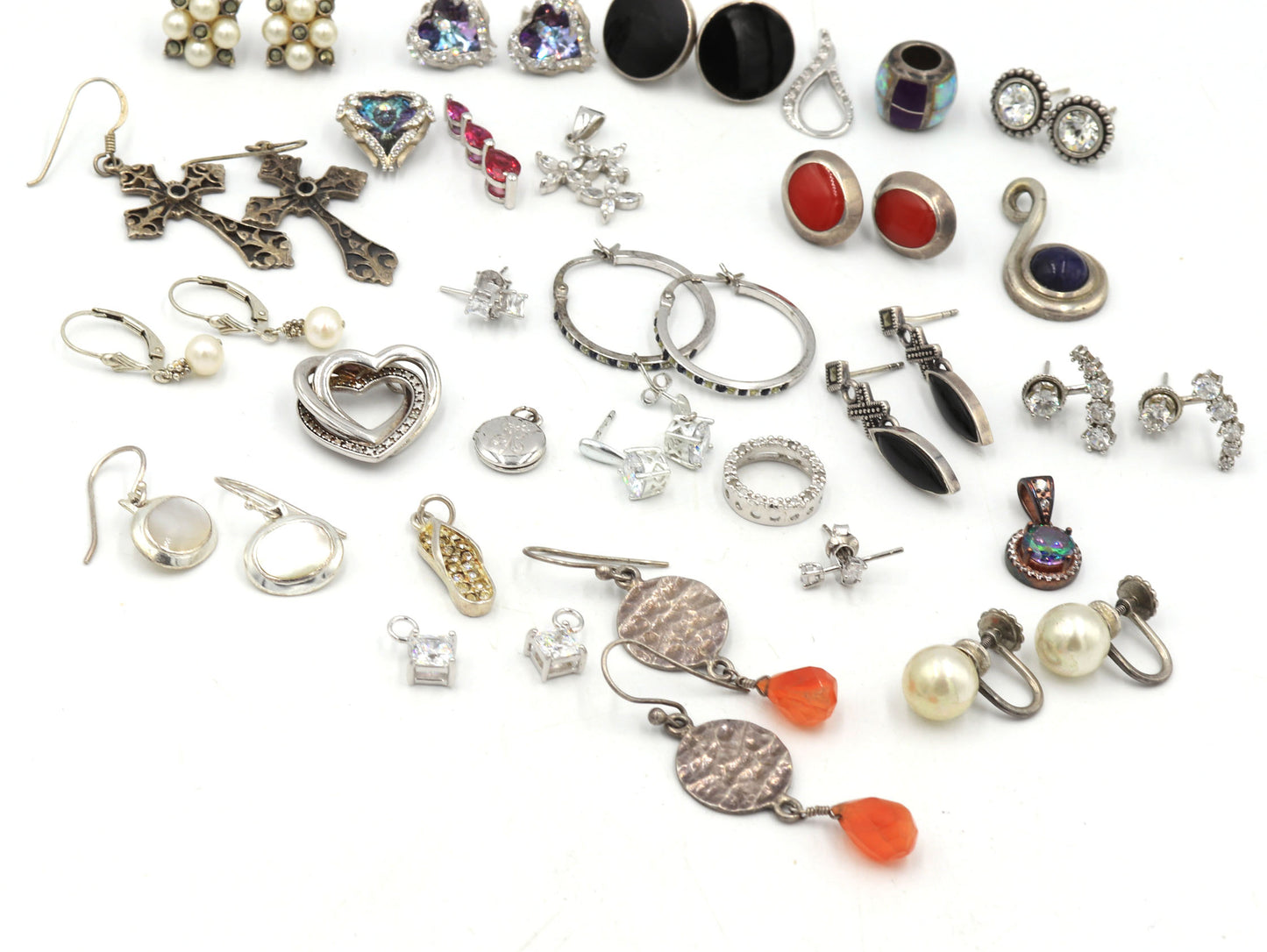 Group lot of vintage 925 sterling silver pendants and earrings