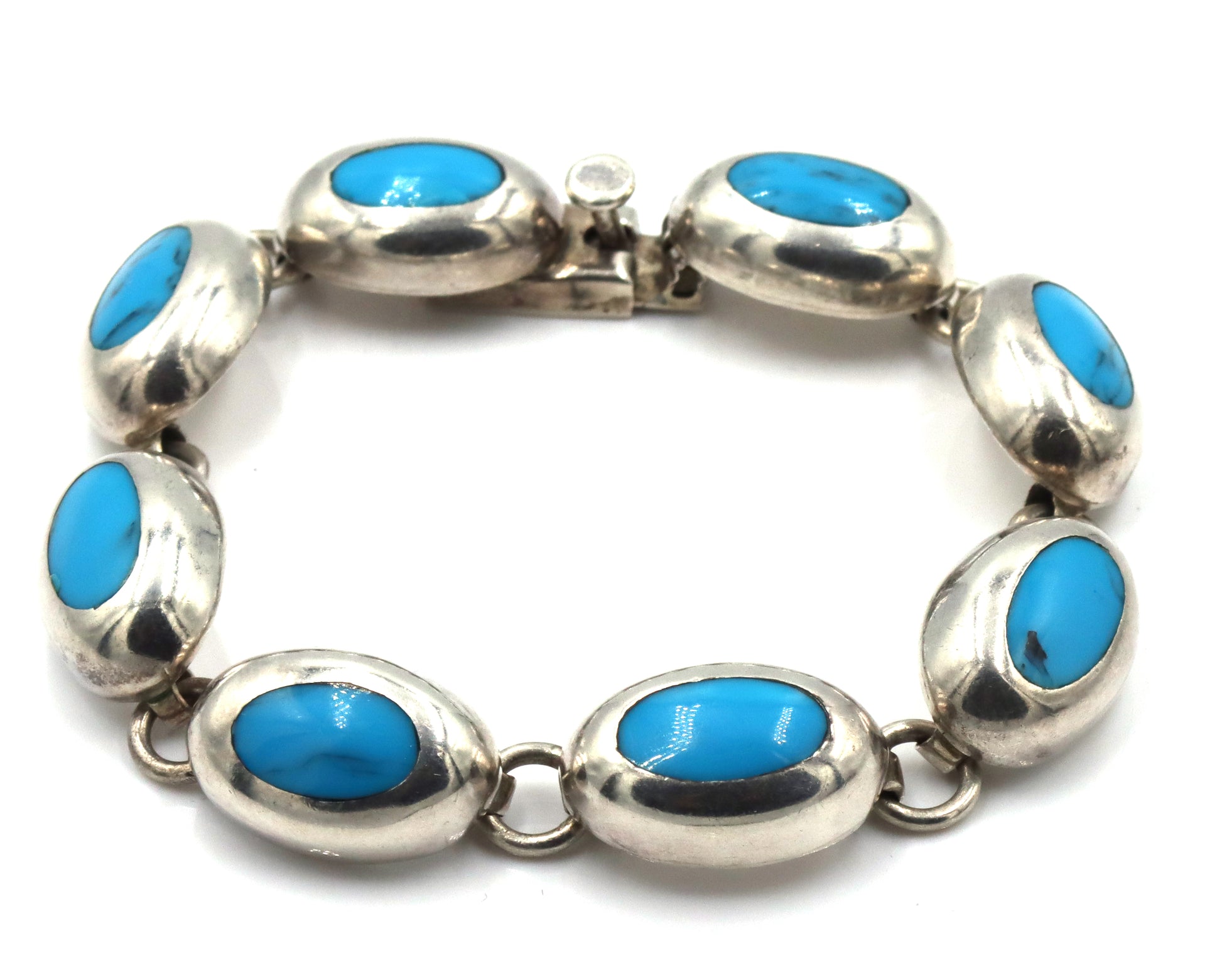 Vintage 925 Sterling silver Mexico signed Turquoise link bracelet