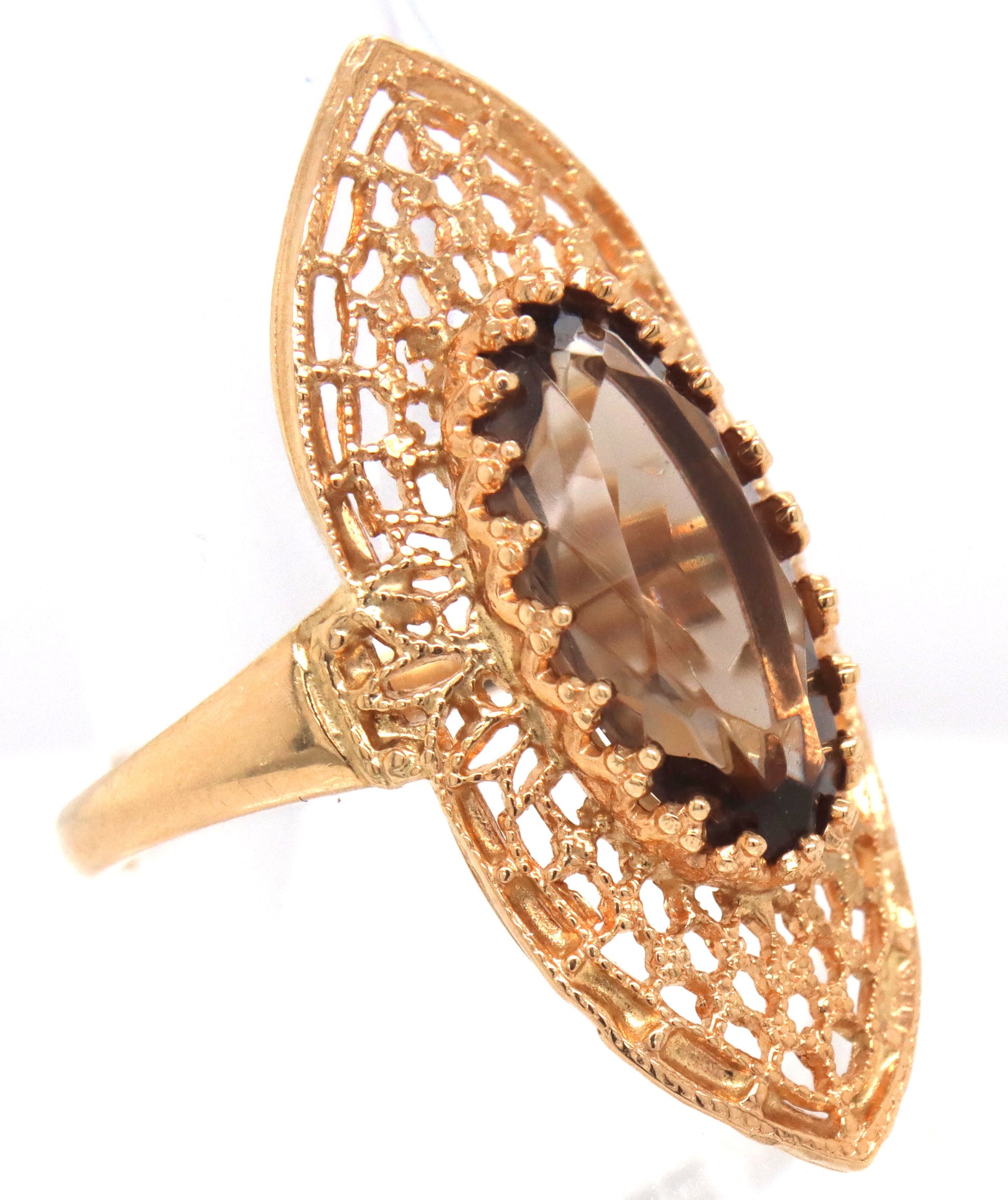 10kt Yellow gold marquise smokey quartz ring