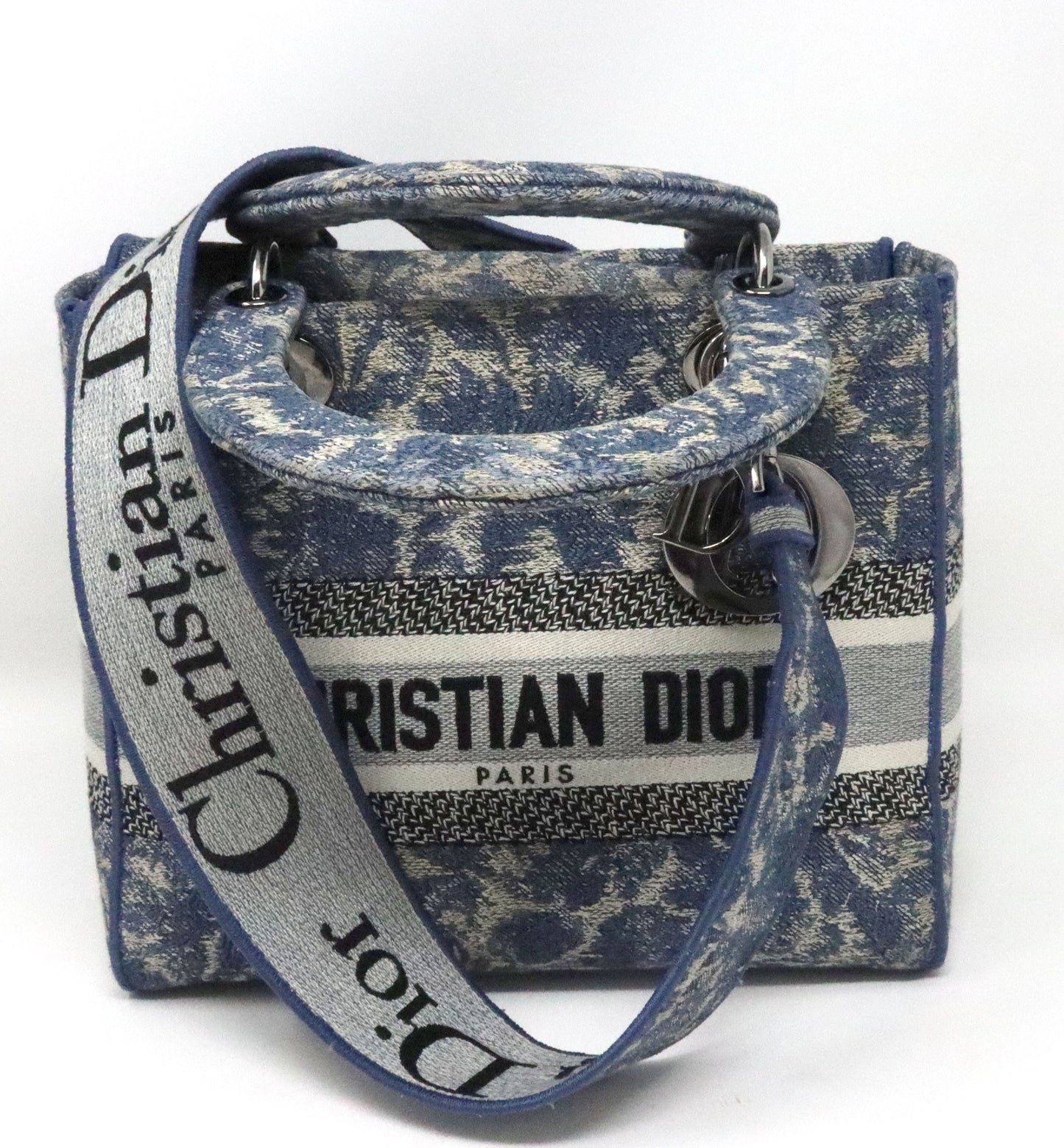 Dior blue off white Cannage Embroidered Canvas medium lady D lite tote