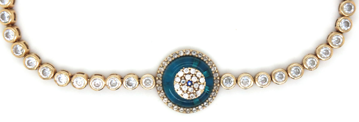 14KT Yellow Gold Blue Evil Eye CZ Tennis Bracelet