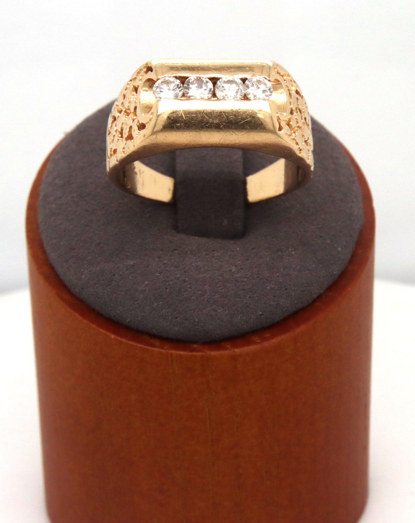Interesting Man's 14K YG 4 Diamond Ring