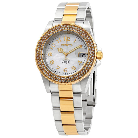 Invicta Angel Two-Tone Crystal Accented Mother of Pearl Dial Women's Watch