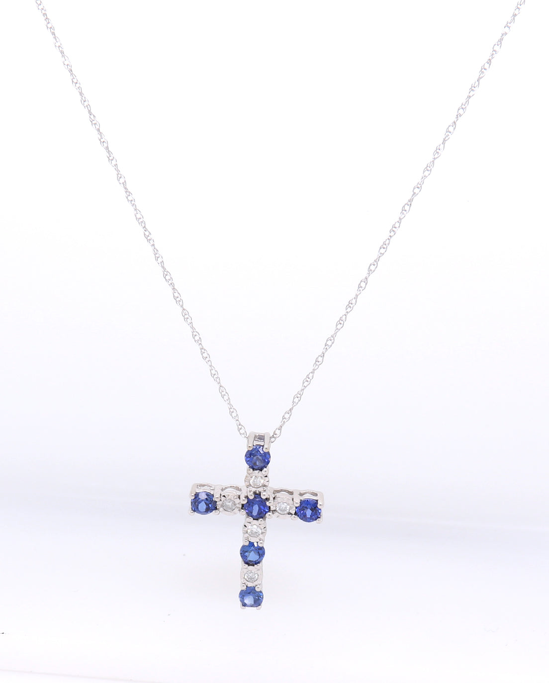 Fantastic White Gold Sapphire and Diamond accent Cross Pendant on Chain