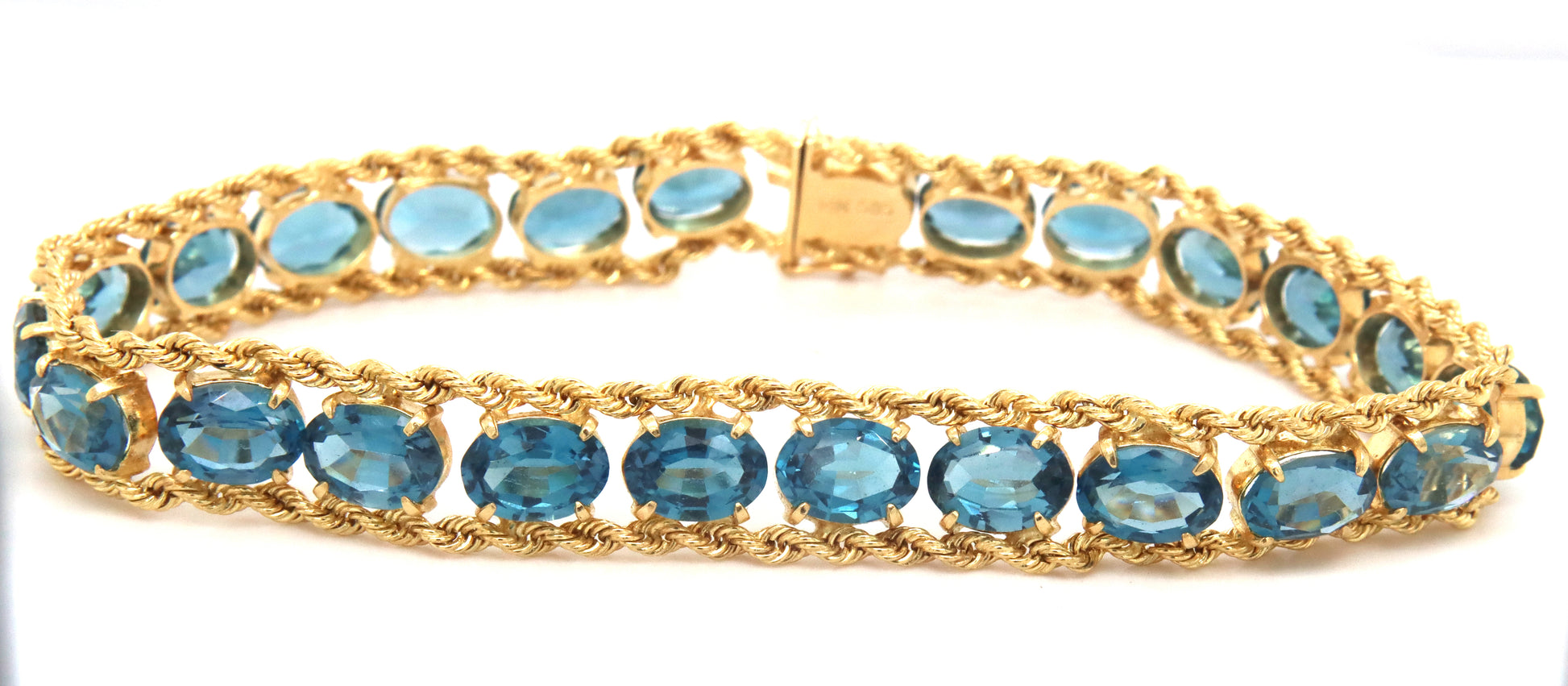 14kt Yellow gold blue topaz link rope bracelet