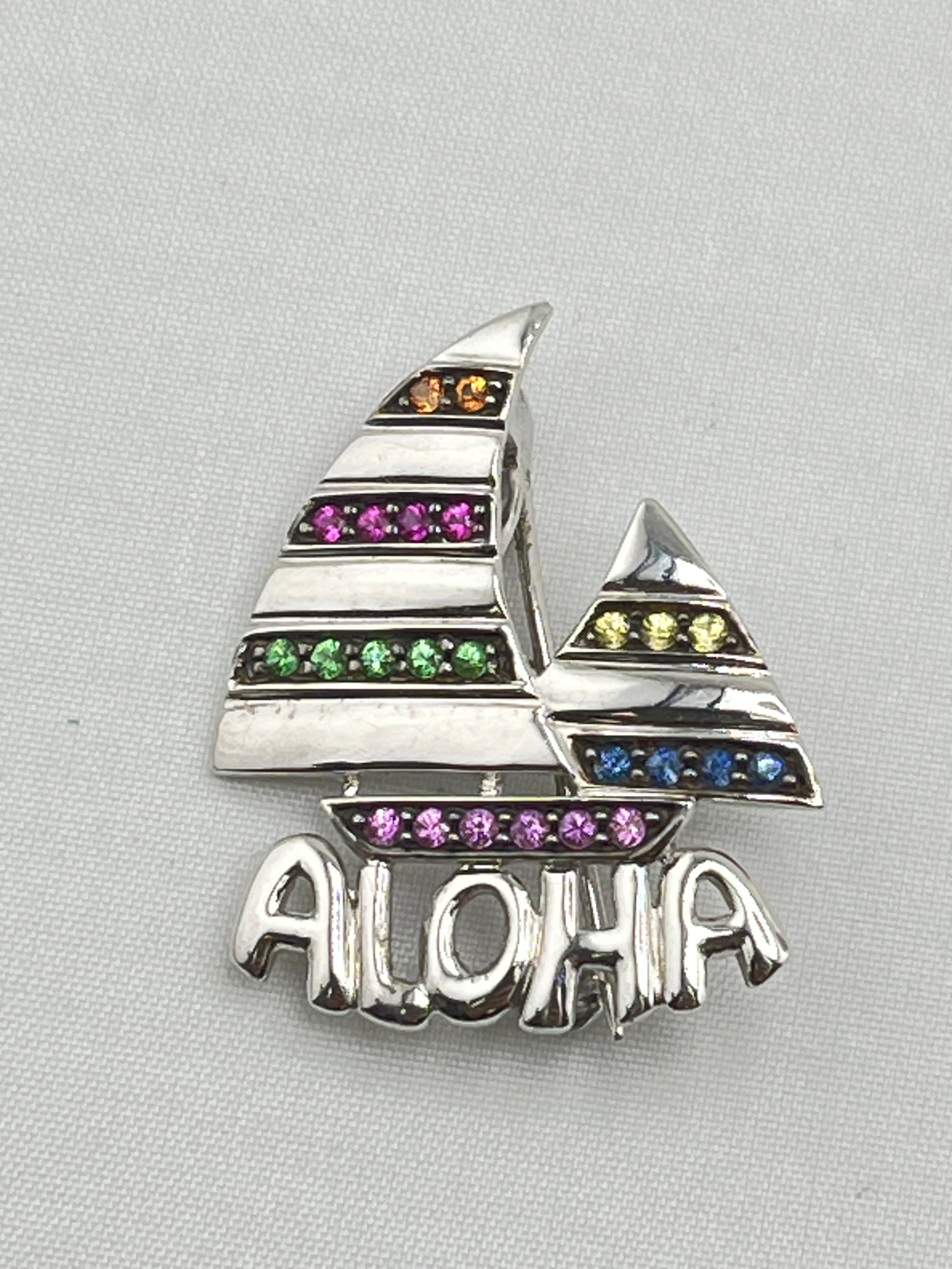 14KT White Gold Saliboat Aloha Brooch