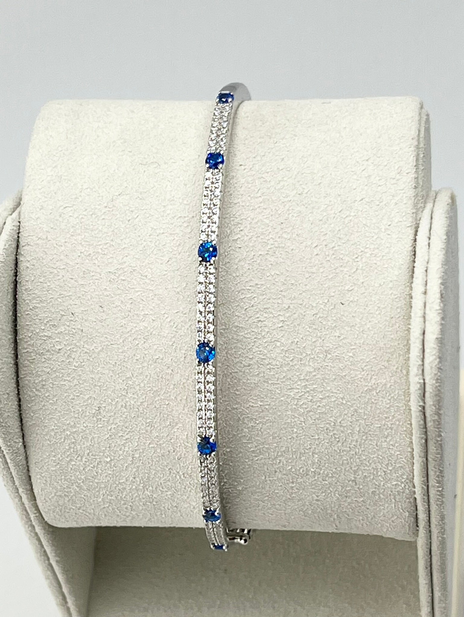 925 Sterling Silver Cubic Zirconia And Blue Stone By The Yard Bangle