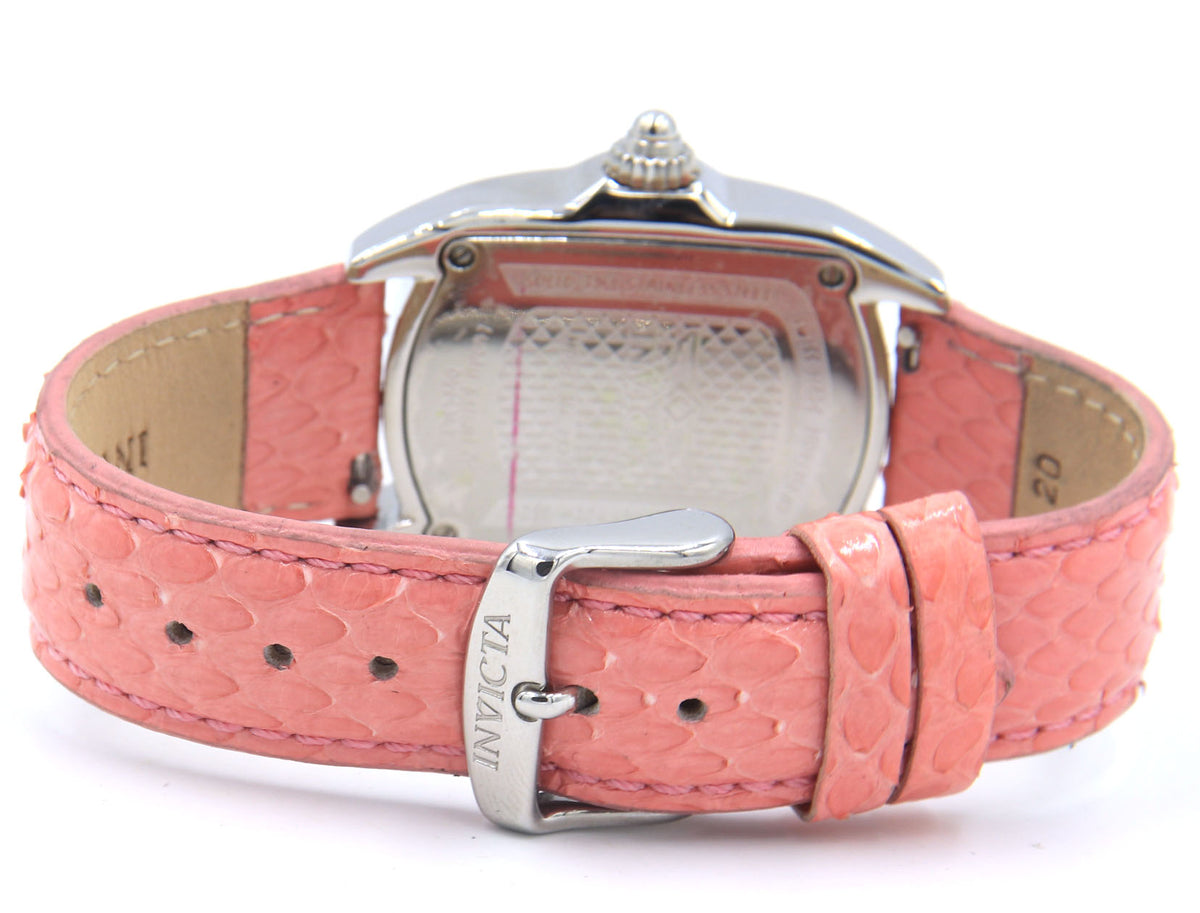 Invicta lady lupah pink dial quartz snake skin strap watch