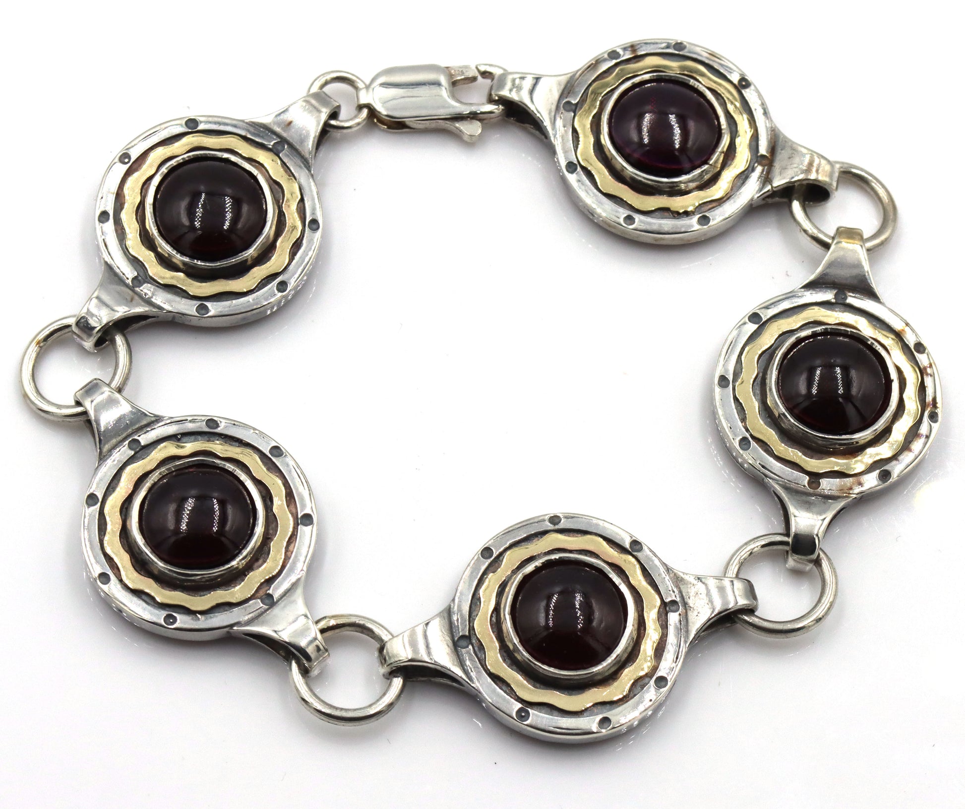 925 Sterling silver Garnet Cab 2 tone bracelet