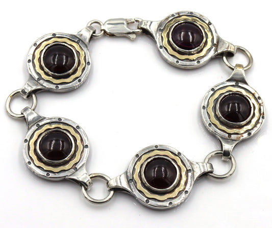 925 Sterling silver Garnet Cab 2 tone bracelet