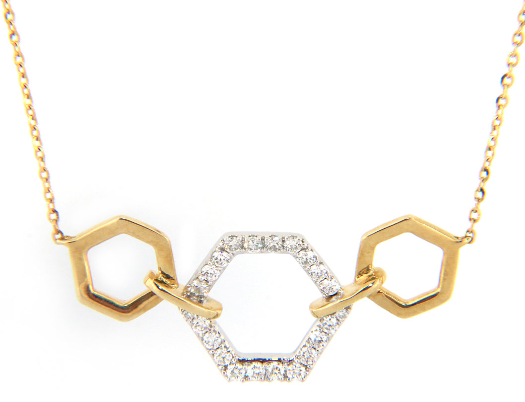 New 0.28ctw Diamond Open Triple Hexagonal Pendant Necklace in 14K