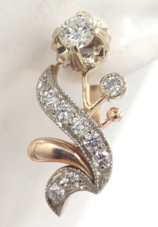 Vintage Diamond Flower Earrings in Rose Gold