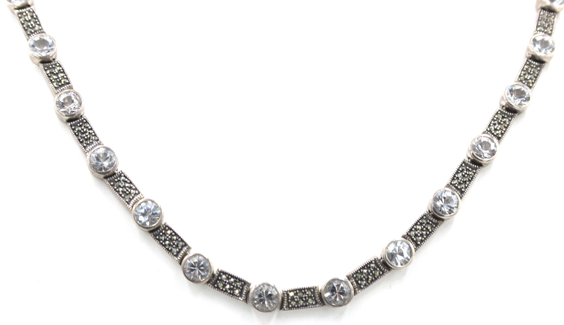 Vintage 925 sterling silver signed crystal link necklace