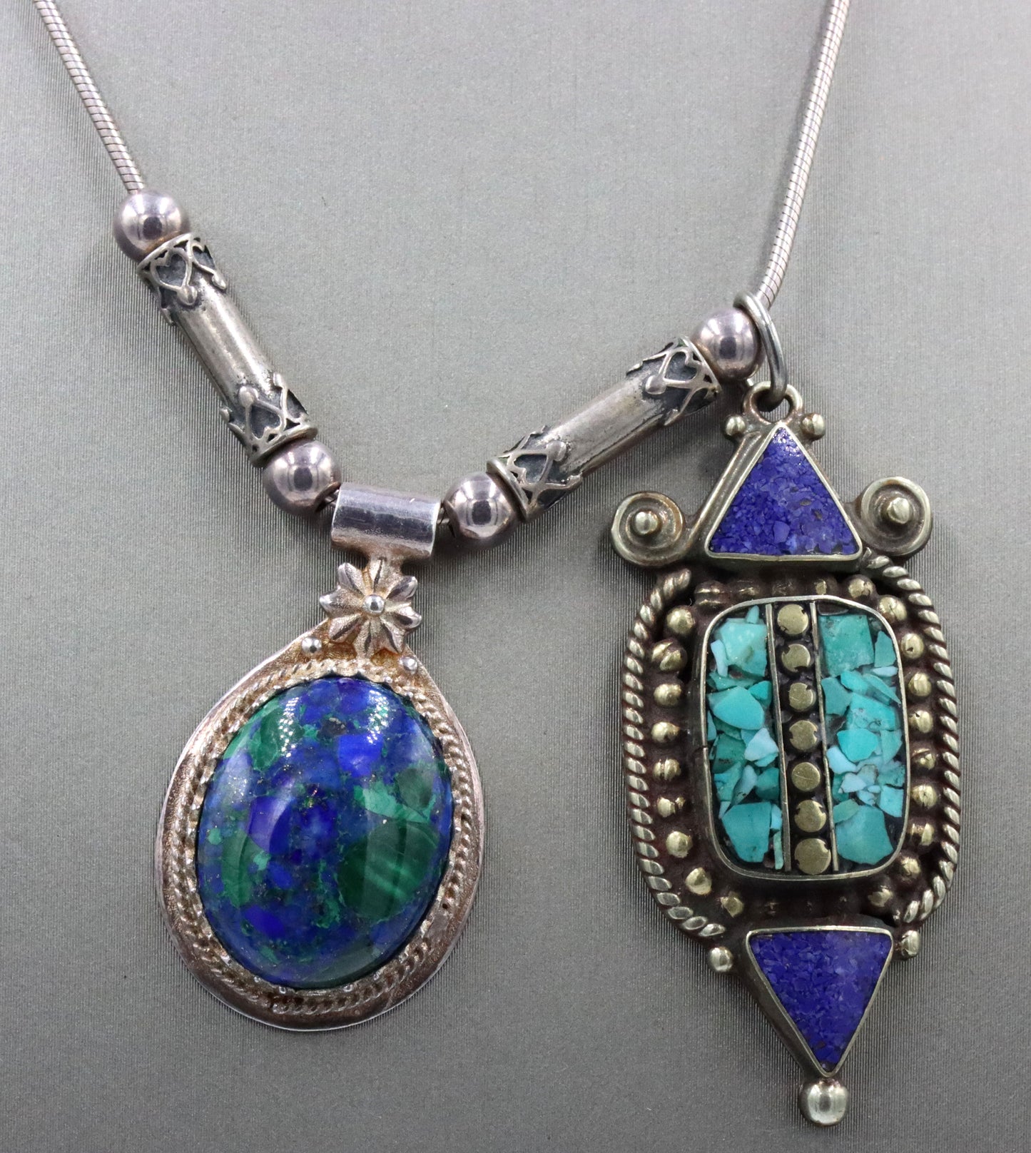 Vintage 925 sterling silver Turquoise and lapis pendant on chain