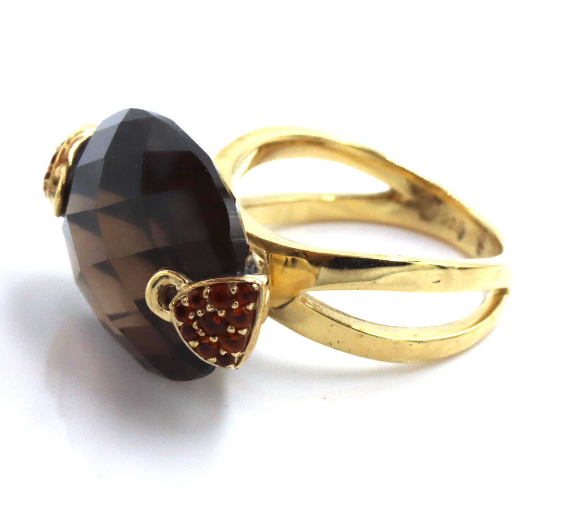 Set of 925 sterling silver smokey quartz dangle earrings and matching ring