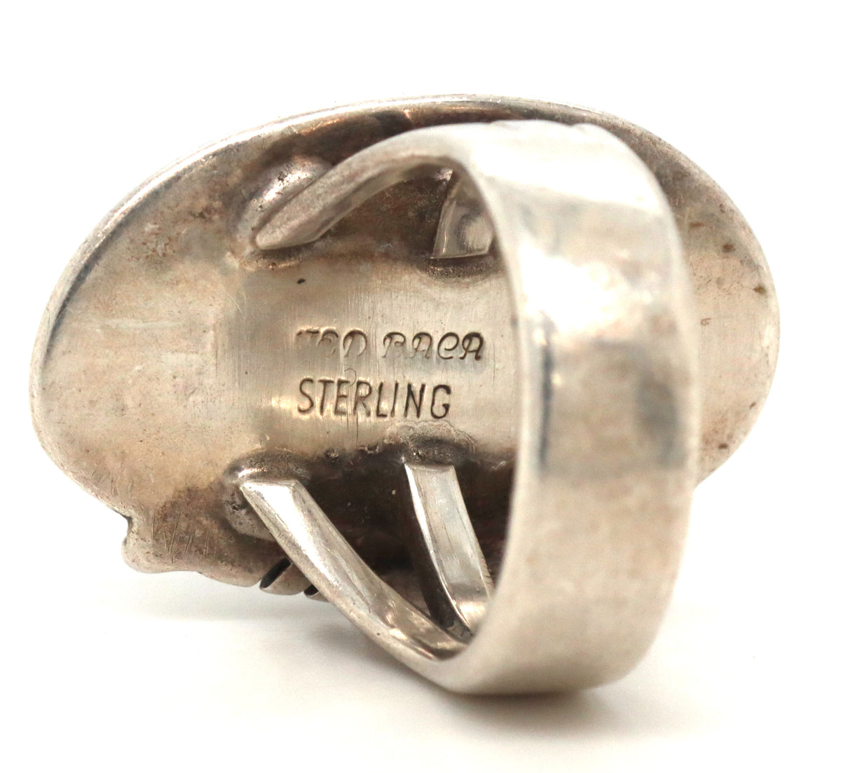 925 Sterling Silver Signed Vintage Navajo Oval Lapis With Decorative Twisted Wire Beaded Bezel Ring