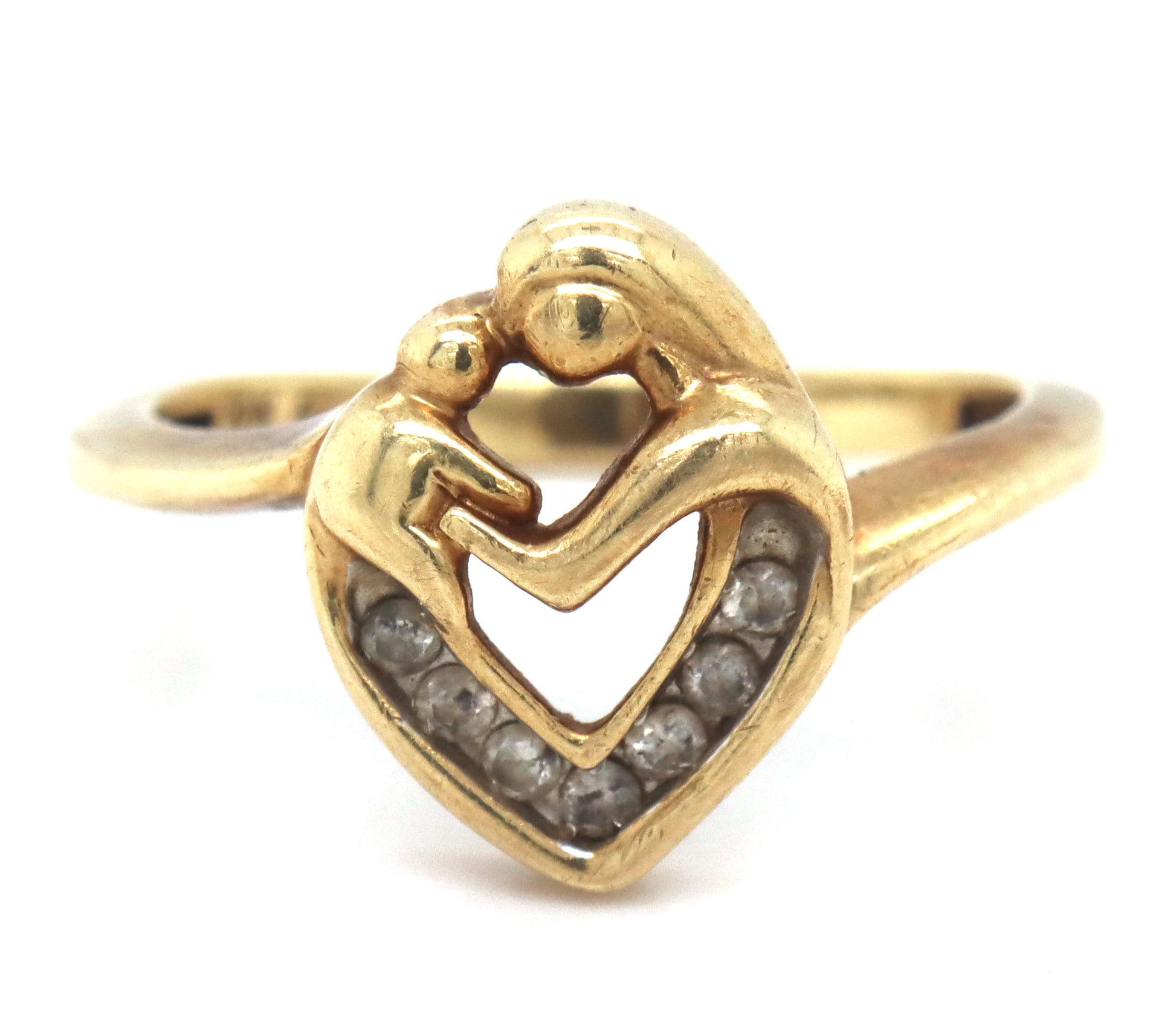Set of 10kt Yellow gold mother and child diamond ring and pendant