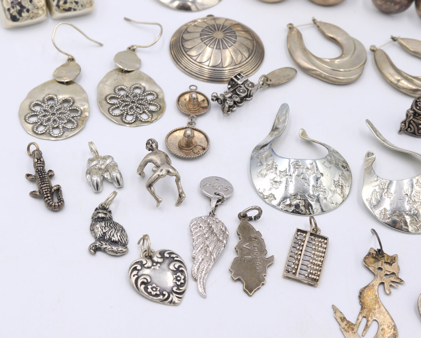 Group lot of Vintage 925 sterling silver charms and earrings