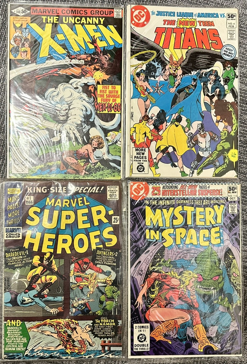 Vintage Bronze Age Comic Book Lot of 4 Marvel & DC Comics X-Men #140 New Teen Titans #4
