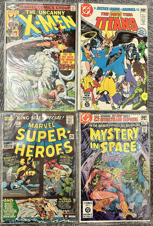 Vintage Bronze Age Comic Book Lot of 4 Marvel & DC Comics X-Men #140 New Teen Titans #4
