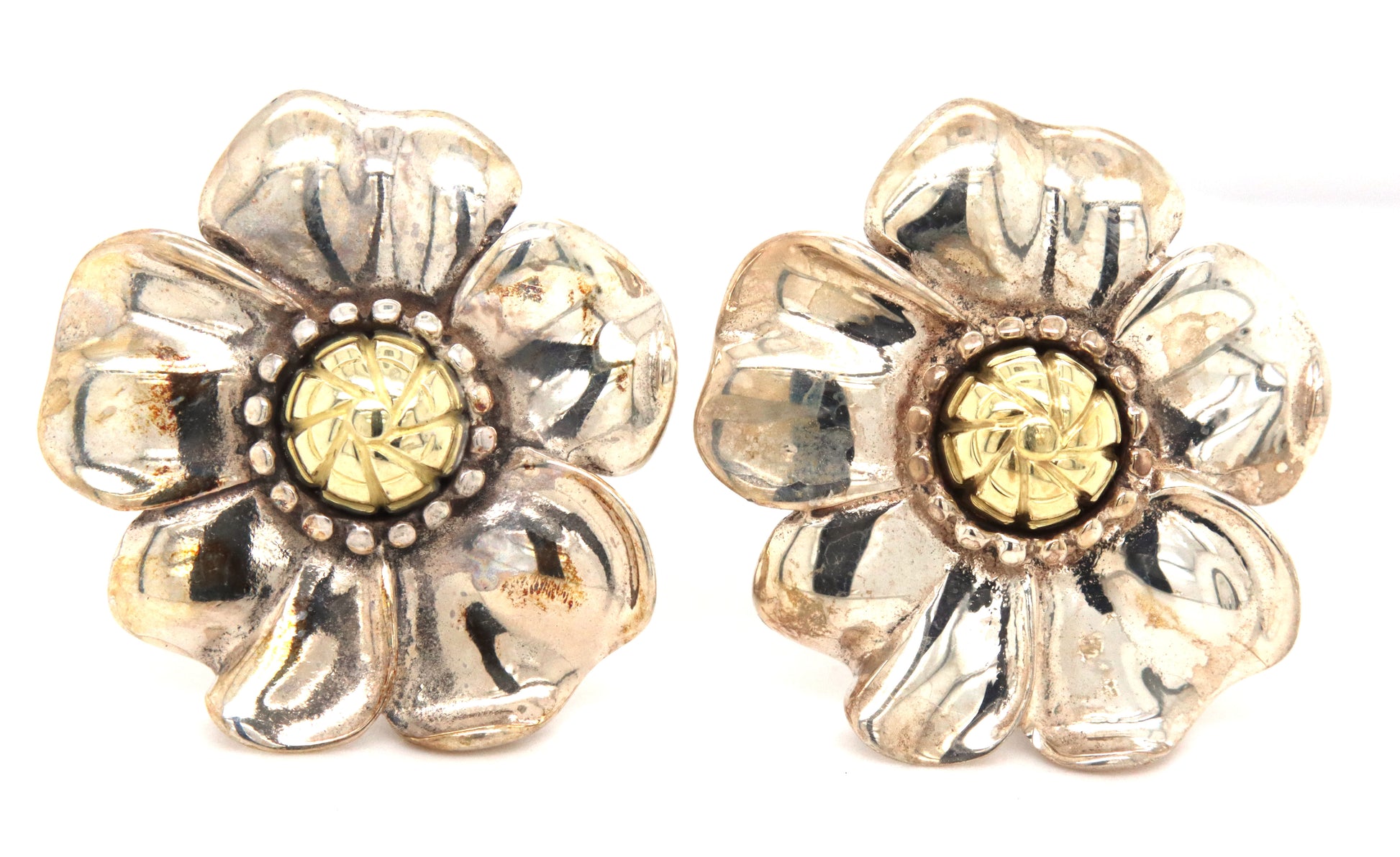925 Sterling silver and 18kt flower earrings