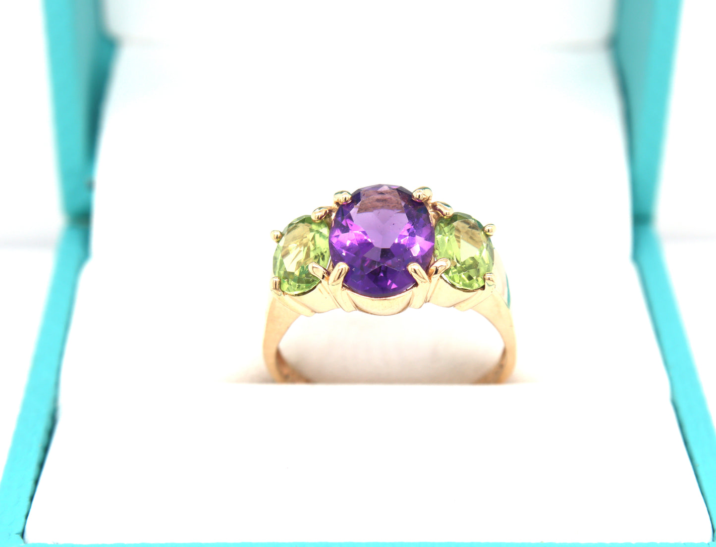 14kt Yellow gold 2.40ctw amethyst and 1.25ctw peridot cocktail ring
